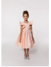 Flutter Sleeves Satin Tea Length Flower Girl Dress